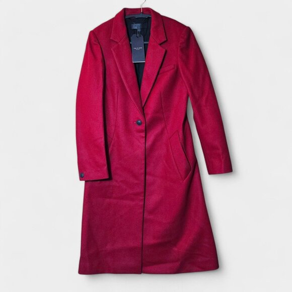Rag & Bone Daine Long Single Breasted Wool Coat Deep Berry Red Office NWT - Picture 5 of 16